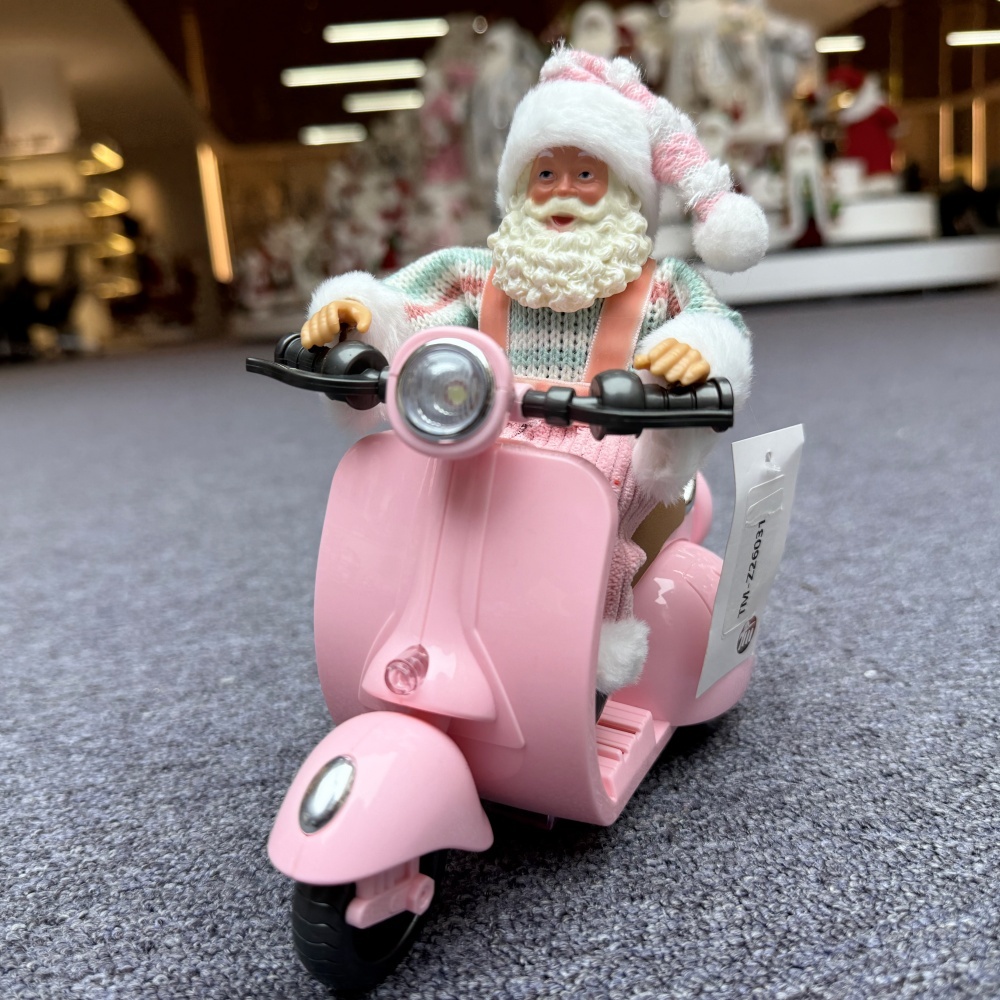 Handmade 7" Christmas Santa Claus Multiple Movements Lights Riding Motorcycle Musical Songs Electric Xmas Santa Claus Doll