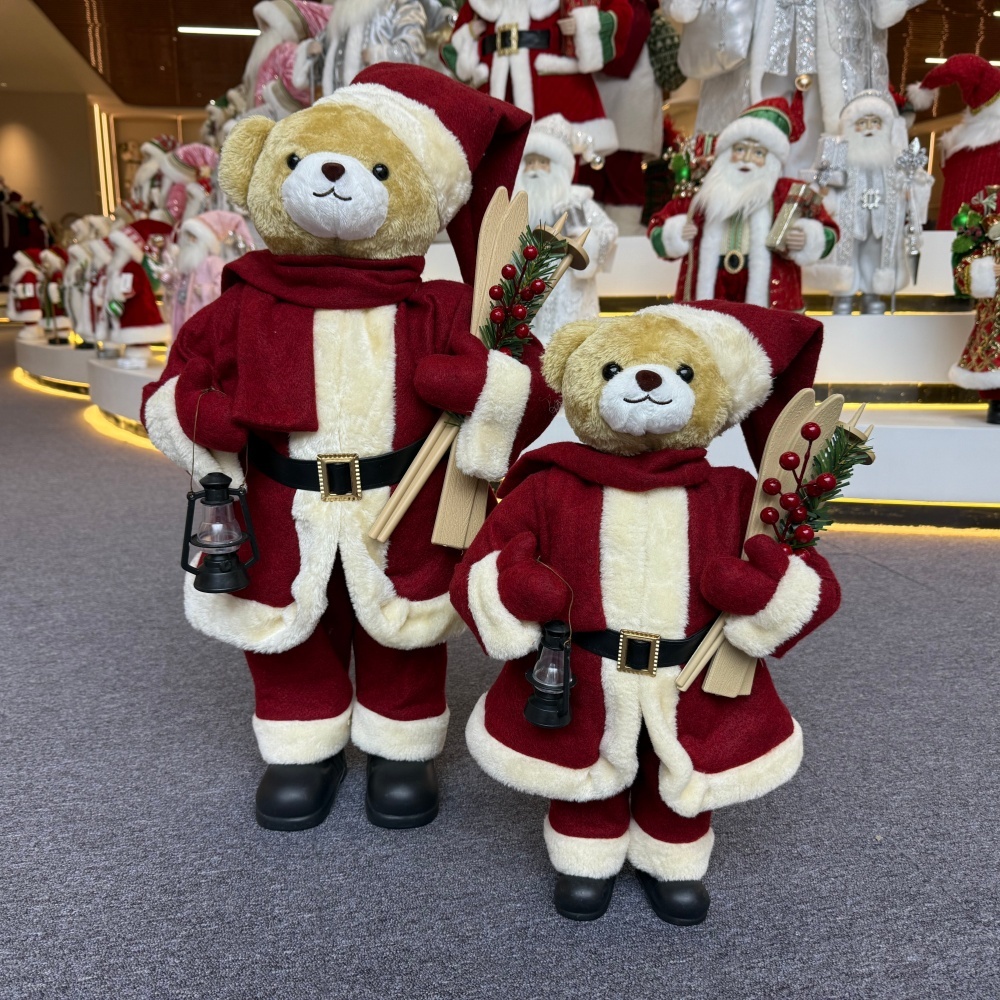 20Inch + 24Inch High Quality Luxury Animal Santa Bear Christmas Ornaments Handmade Eco Friendly Santa Claus Doll