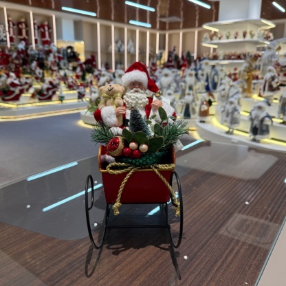 23CM  Xmas Handmade Resin Santa Claus Doll ON SLED WITH LED LIGHT & MUSIC Handicraft Polyresin Santa Claus Indoor Decoration