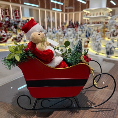 23CM  Xmas Handmade Resin Santa Claus Doll ON SLED WITH LED LIGHT & MUSIC Handicraft Polyresin Santa Claus Indoor Decoration