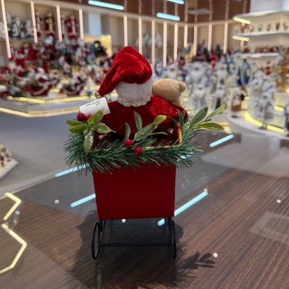 23CM  Xmas Handmade Resin Santa Claus Doll ON SLED WITH LED LIGHT & MUSIC Handicraft Polyresin Santa Claus Indoor Decoration