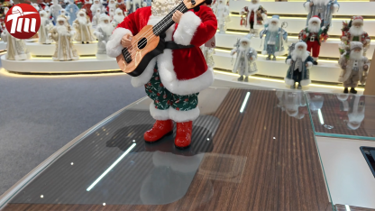 16" Standing SANTA CLAUS with Guitar Xmas Gifts Polyresin Santa Claus Doll for Indoor Decoration