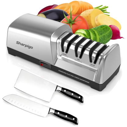 Sharpigo SA60 Pro 3-Stage Electric Knife Sharpener | Diamond Abrasive, Polishing Stage & Angle Guide | For Razor Sharp & Long-Lasting Blades