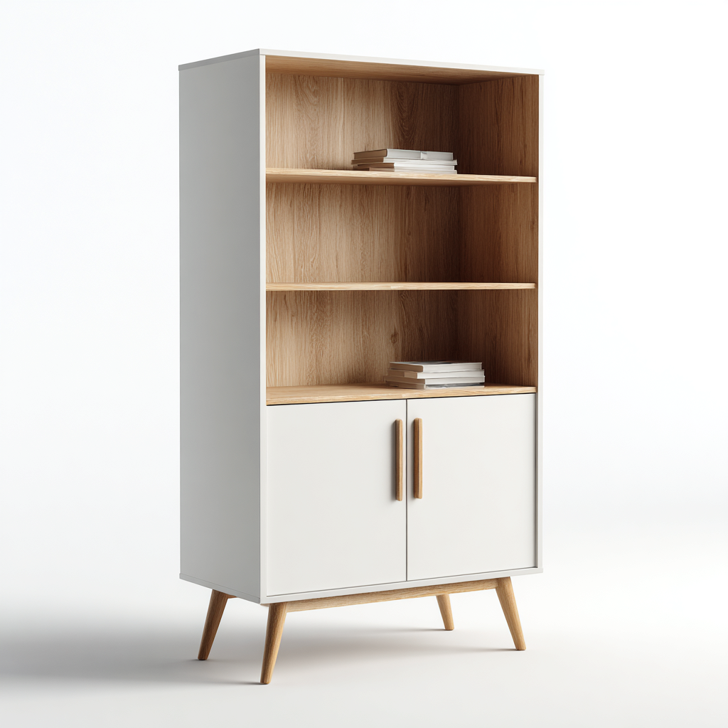 Attaccapanni con mobile in legno 85x35x155 cm - bianco - design scandinavo - con ante inferiori e ripiani aperti superiori-Designene