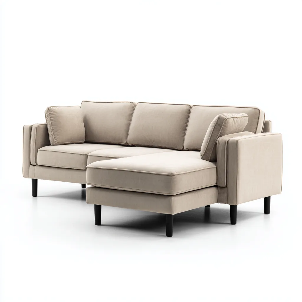 Divano angolare in velluto 245x160x85 cm - beige - design moderno con gambe nere-Designene