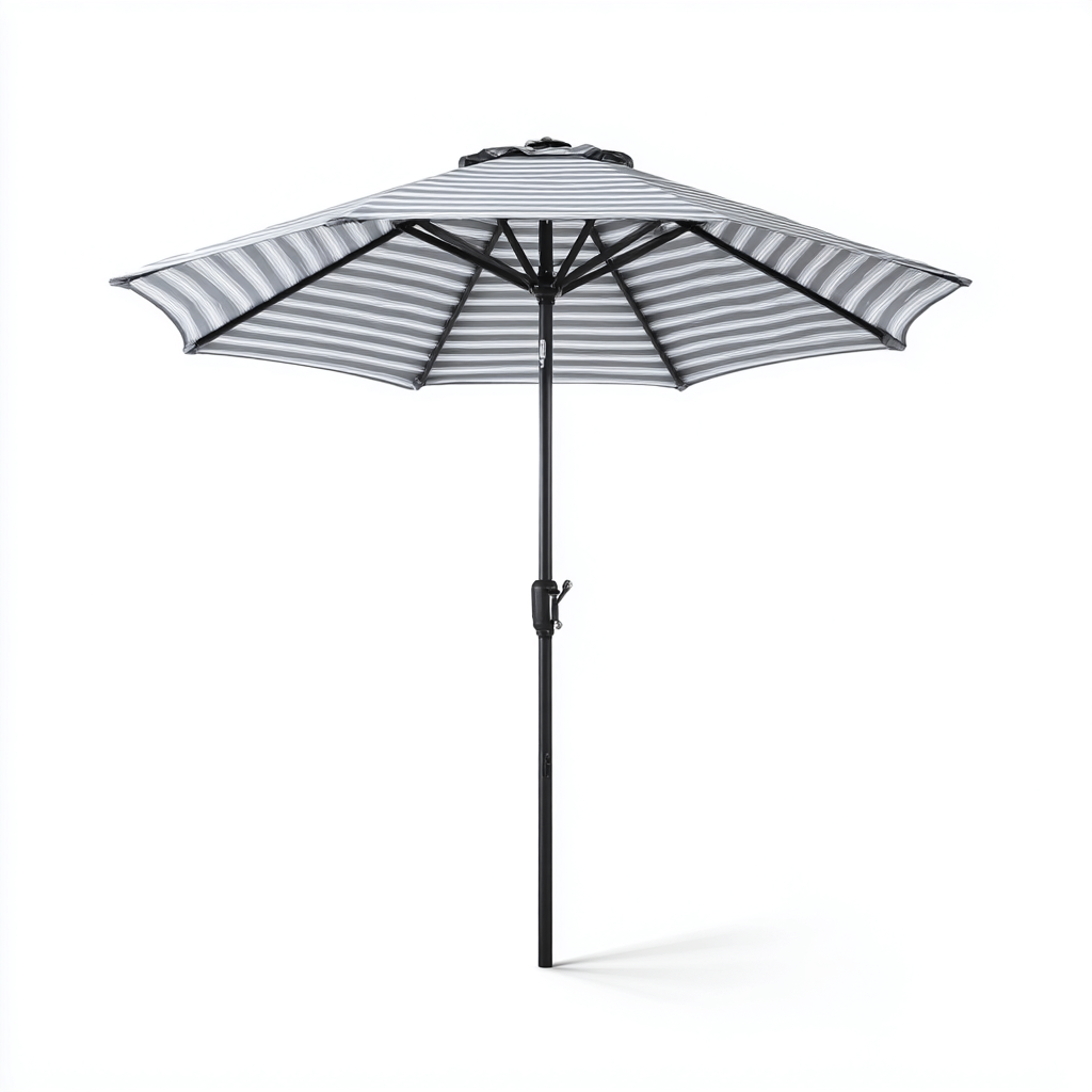 Ombrellone da giardino in poliestere 270x270x250 cm - grigio-bianco - con palo in acciaio nero e copertura a righe-Designene