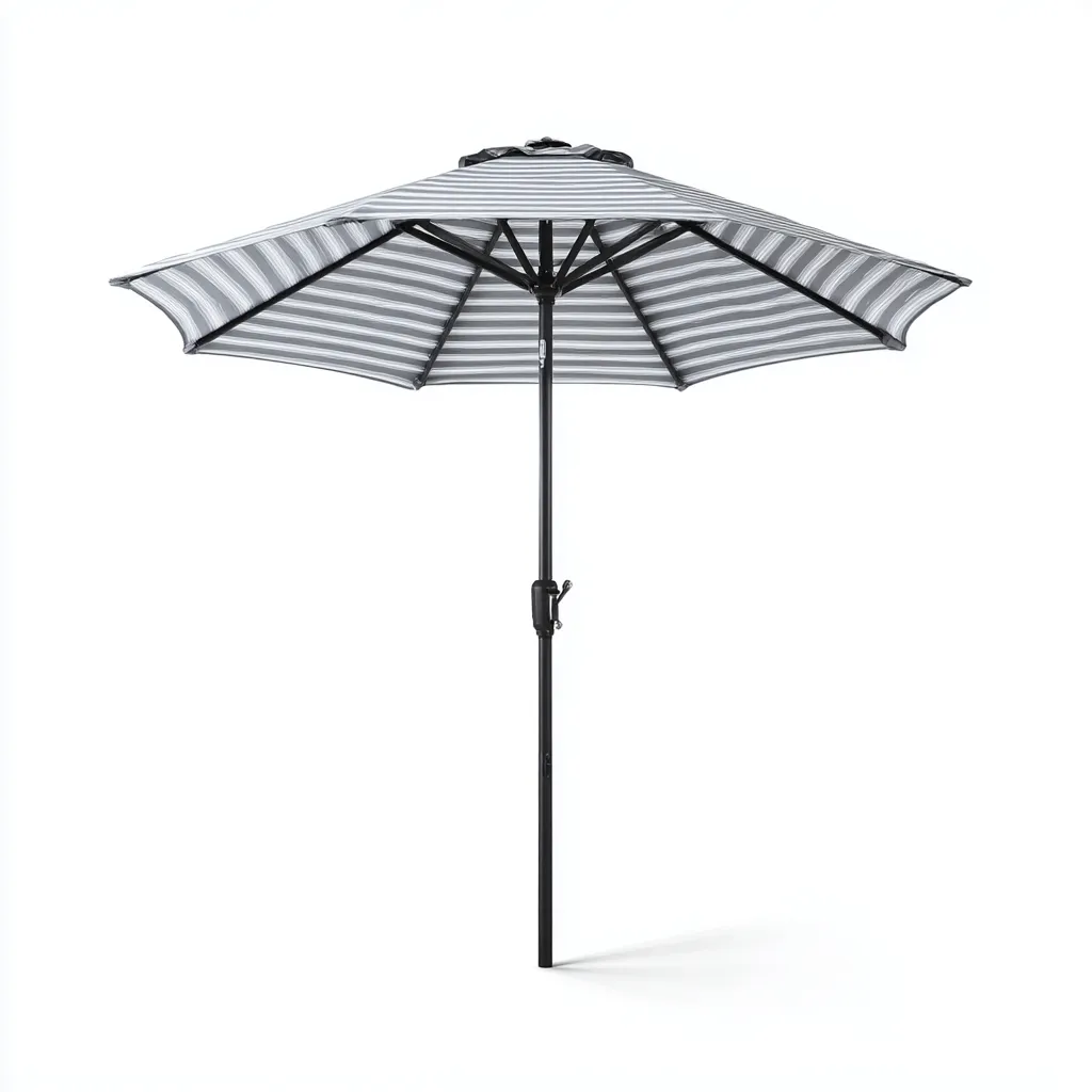 Ombrellone da giardino in poliestere 270x270x250 cm - grigio-bianco - con palo in acciaio nero e copertura a righe-Designene