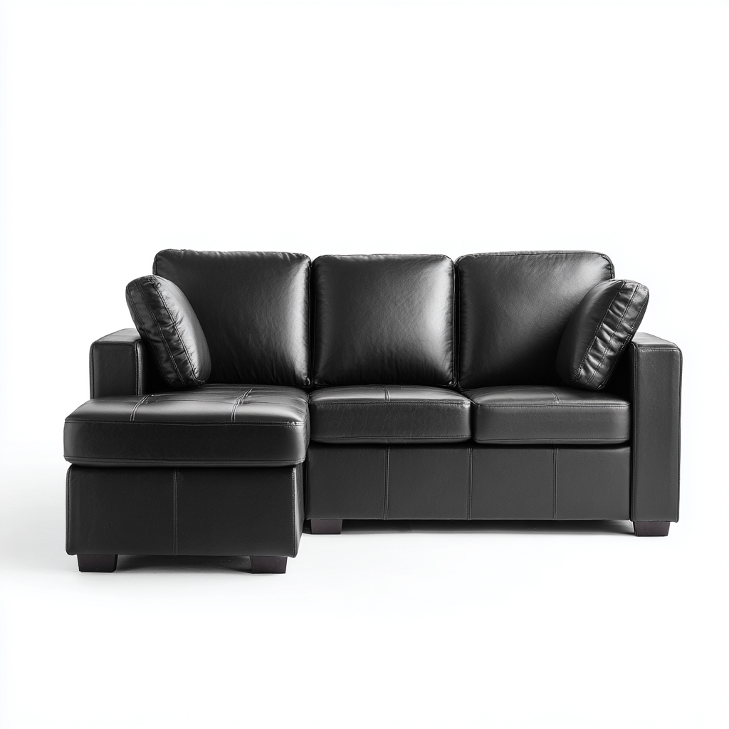 Divano angolare in pelle 220x145x85 cm - nero - stile moderno con chaise longue compatta-Designene