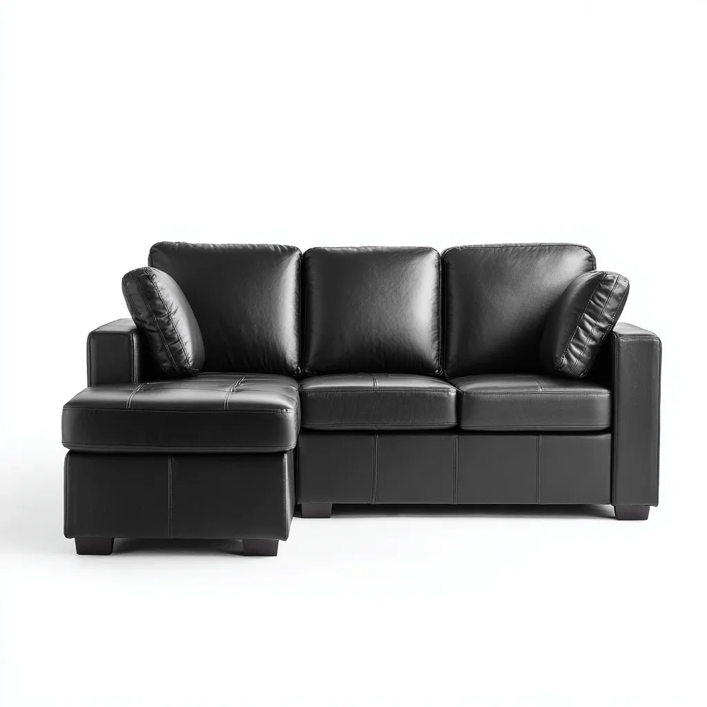 Divano angolare in pelle 220x145x85 cm - nero - stile moderno con chaise longue compatta-Designene
