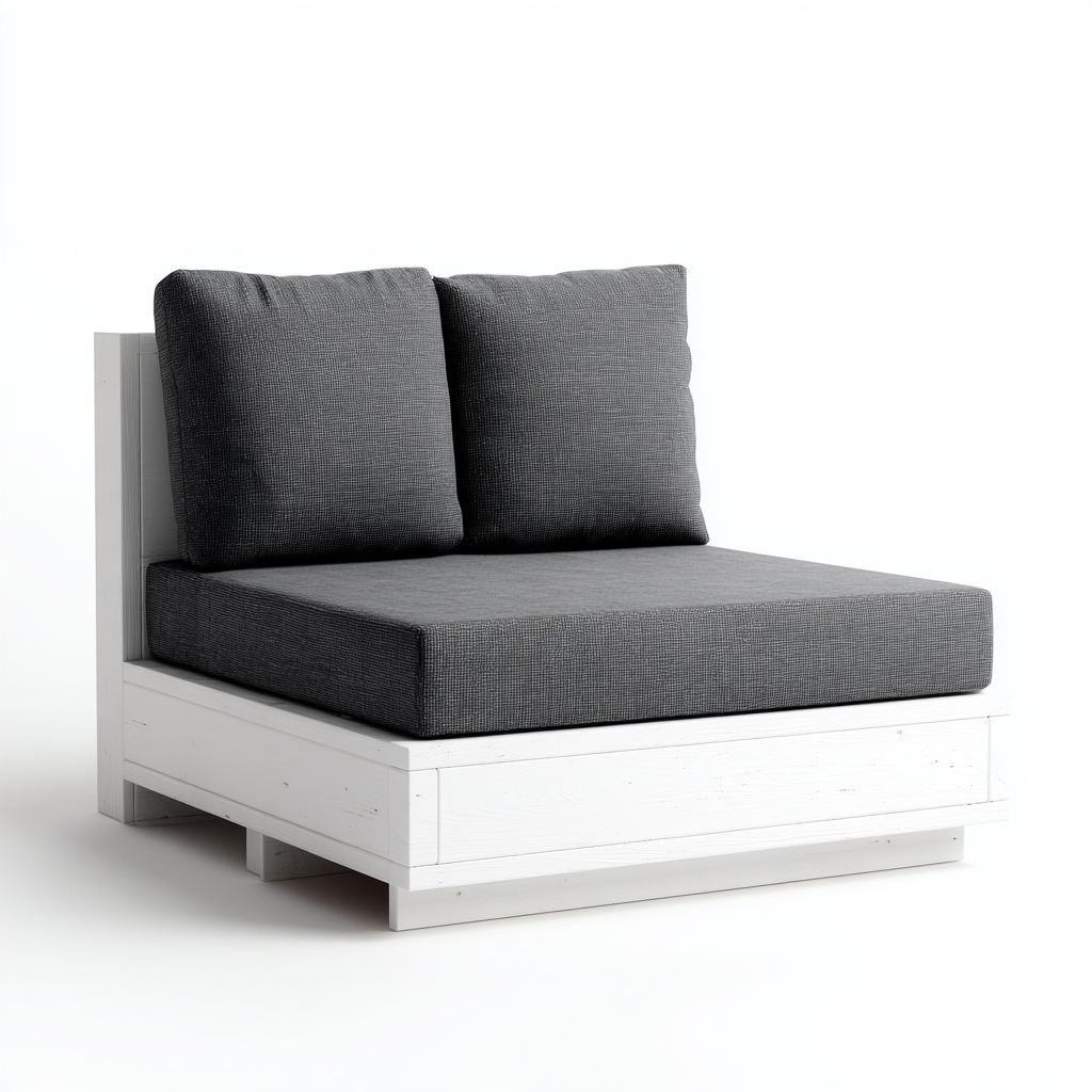 Divano da esterno singolo in legno con cuscini in tessuto 80x80x75 cm - bianco-grigio scuro - stile moderno per giardino e terrazza-Designene