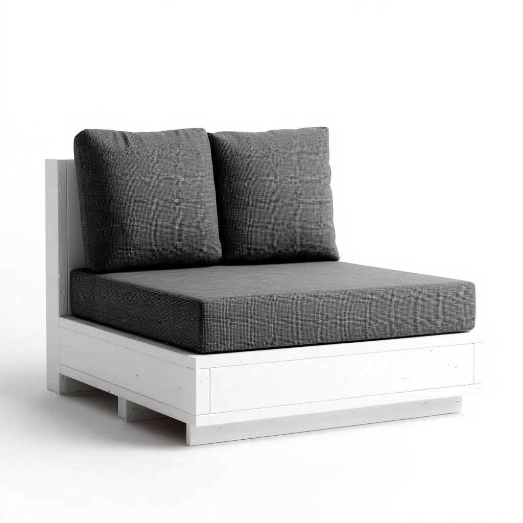 Divano da esterno singolo in legno con cuscini in tessuto 80x80x75 cm - bianco-grigio scuro - stile moderno per giardino e terrazza-Designene