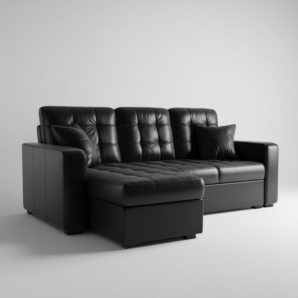 Divano angolare in pelle 230x150x88 cm - nero - design moderno con chaise longue e cuciture trapuntate-Designene