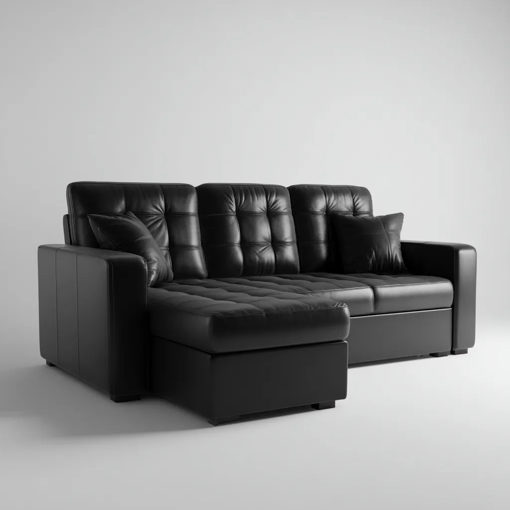 Divano angolare in pelle 230x150x88 cm - nero - design moderno con chaise longue e cuciture trapuntate-Designene