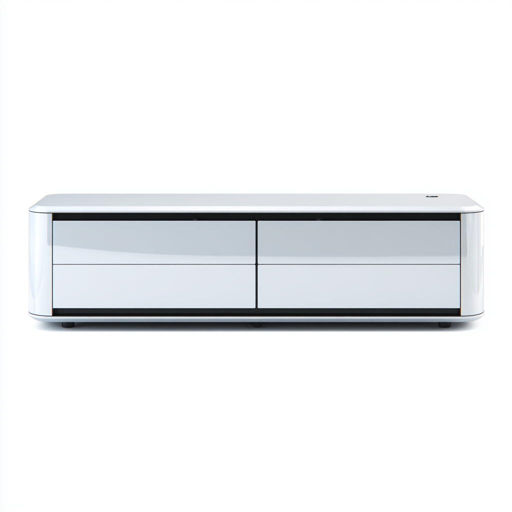 Mobile TV in legno MDF 160x42x50 cm - Bianco lucido-Nero - Design moderno con quattro cassetti-Designene