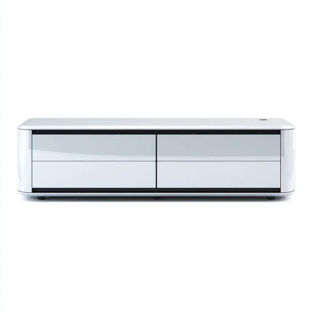 Mobile TV in legno MDF 160x42x50 cm - Bianco lucido-Nero - Design moderno con quattro cassetti-Designene