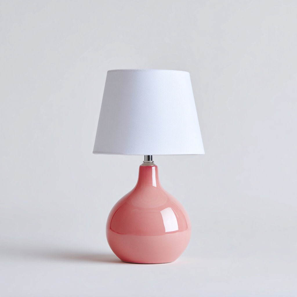 Lampada da tavolo in ceramica 25x25x40 cm - rosa e bianco - design moderno - ideale per camera da letto o soggiorno-Designene