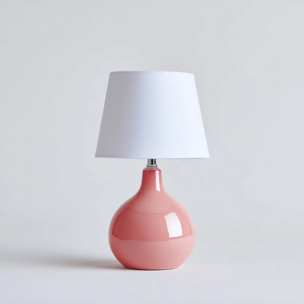 Lampada da tavolo in ceramica 25x25x40 cm - rosa e bianco - design moderno - ideale per camera da letto o soggiorno-Designene