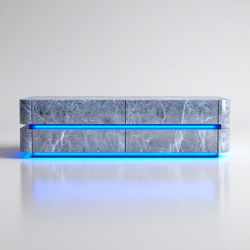 Mobile TV in effetto marmo e MDF 170x43x48 cm - Grigio - Design moderno con illuminazione LED blu-Designene