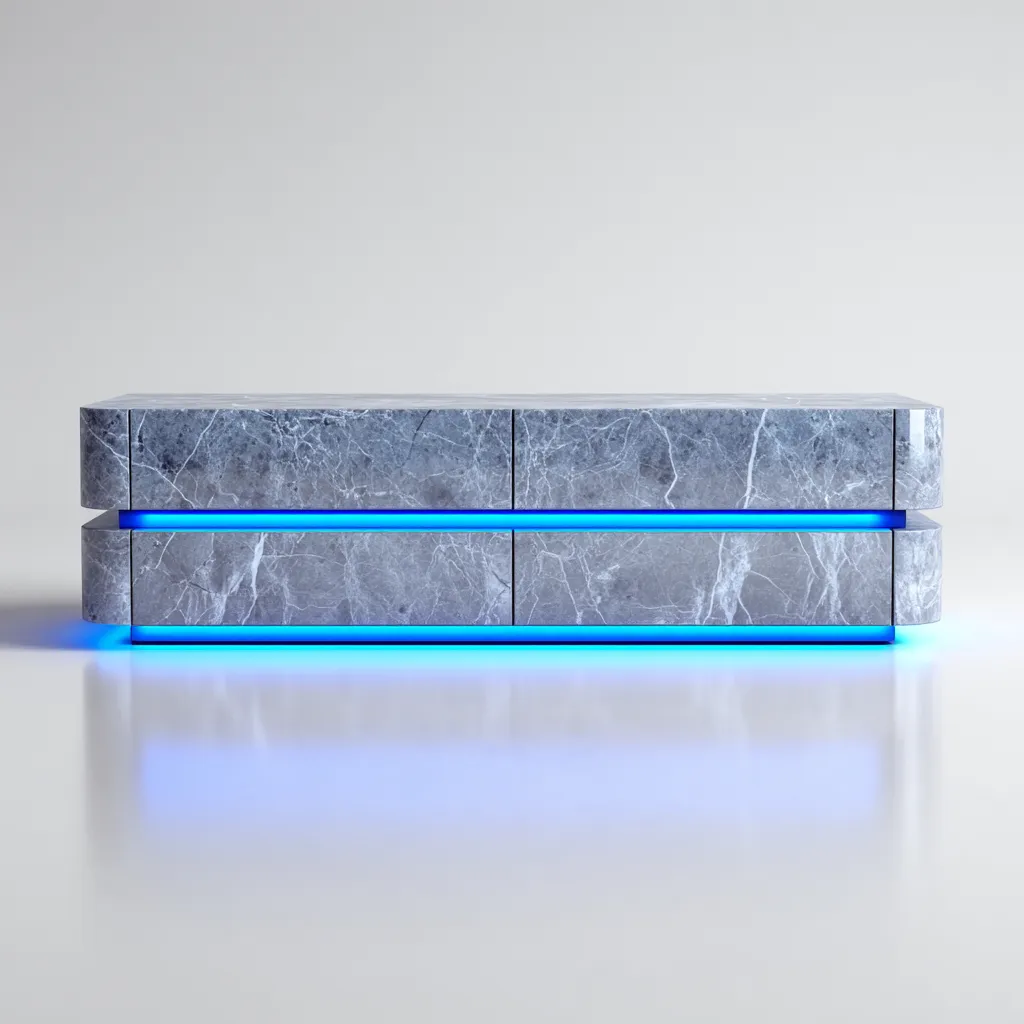 Mobile TV in effetto marmo e MDF 170x43x48 cm - Grigio - Design moderno con illuminazione LED blu-Designene