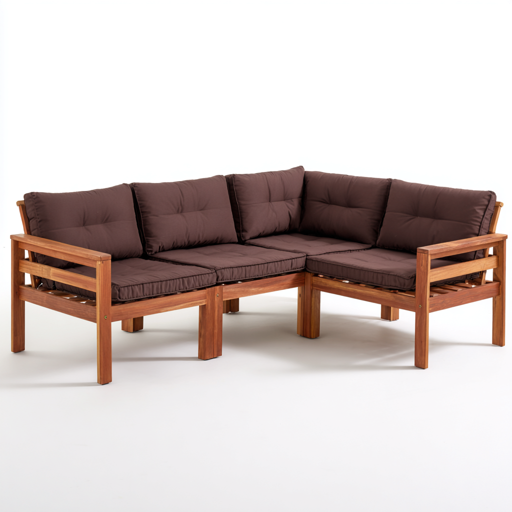 Divano da esterno angolare in legno con cuscini in tessuto 200x140x75 cm - marrone scuro-naturale - stile moderno per giardino e terrazza-Designene