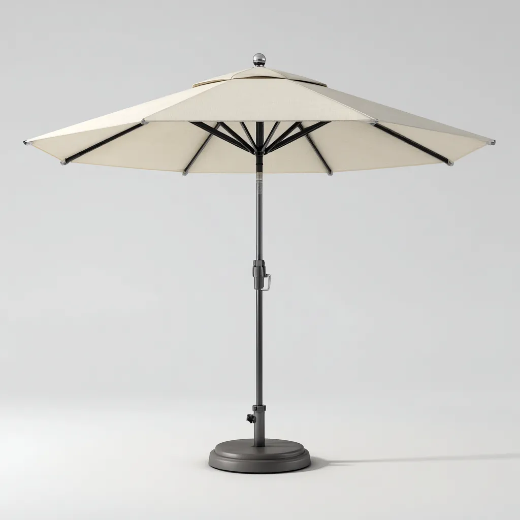 Ombrellone da giardino in poliestere 300x250 cm - beige - con palo in acciaio grigio e base tonda-Designene