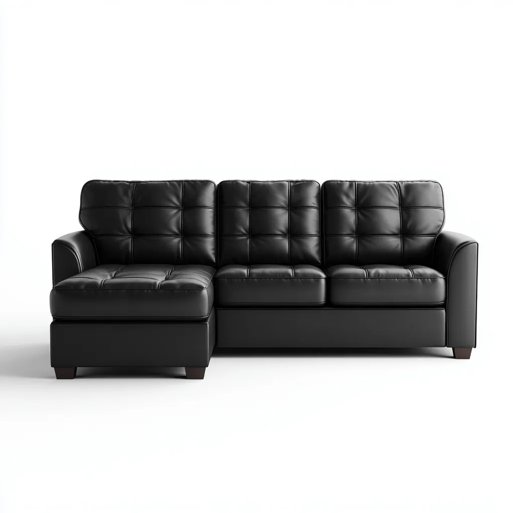 Divano angolare in pelle 235x150x90 cm - nero - design moderno con cuciture a quadri e chaise longue-Designene