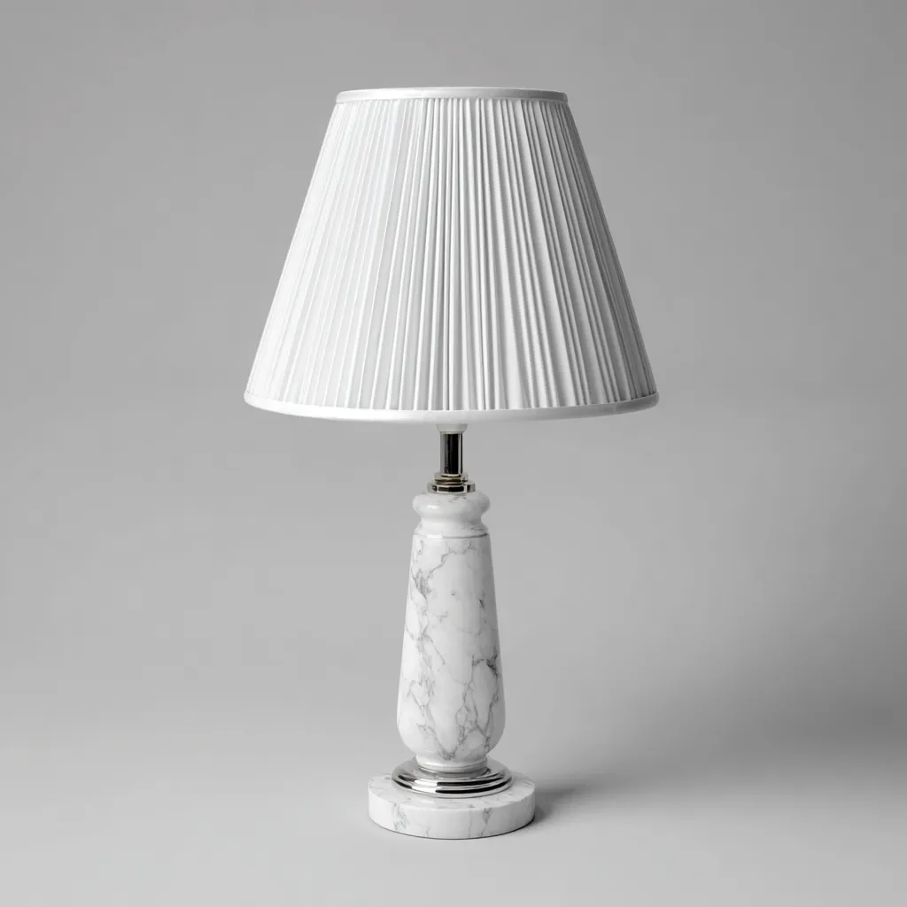 Lampada da tavolo in marmo bianco con paralume plissettato 28x28x50 cm - bianco - design classico-Designene