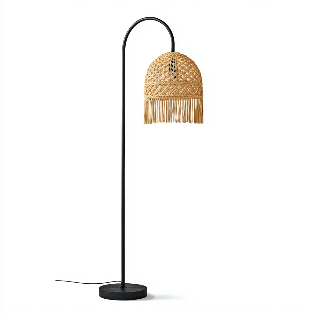 Lampada da terra metallo nero 45x33x165 cm beige-nero stile boho intrecciato-Designene