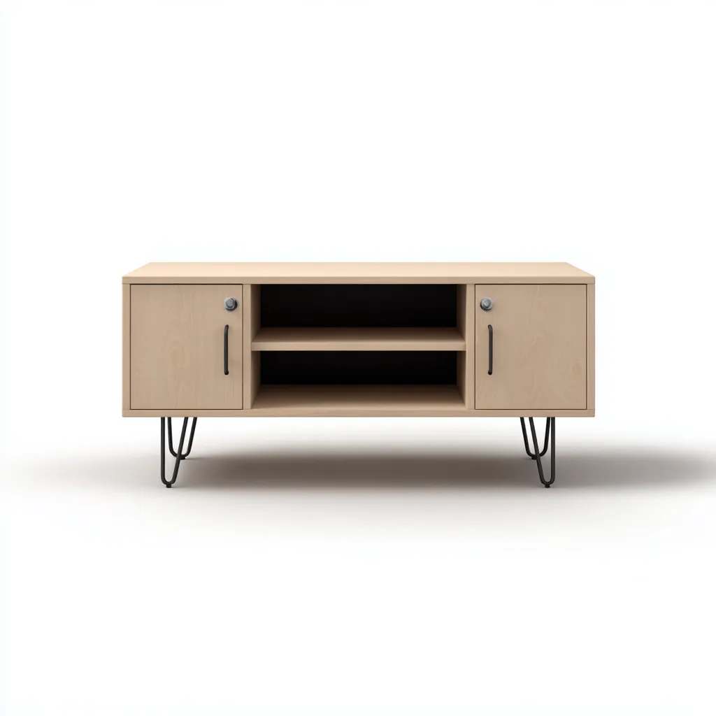 Mobile TV in legno e metallo 120x40x60 cm - Legno chiaro-Nero - Design moderno con due ante e due vani aperti-Designene