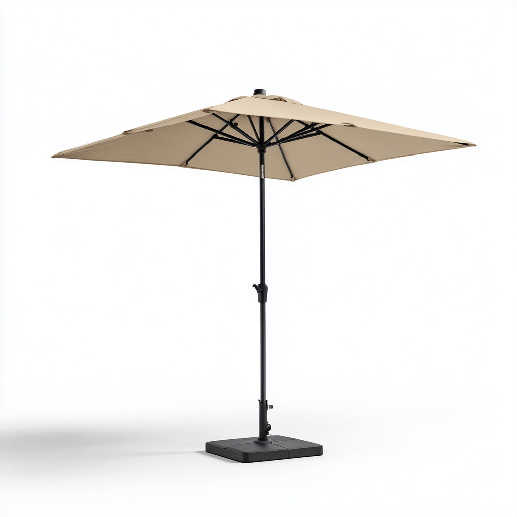 Ombrellone da giardino in poliestere 300x200x250 cm - beige-nero - design rettangolare con palo centrale in acciaio e base quadrata-Designene