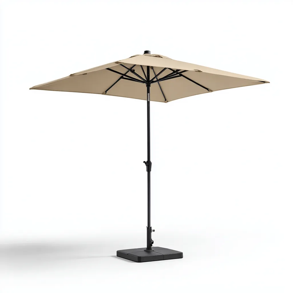 Ombrellone da giardino in poliestere 300x200x250 cm - beige-nero - design rettangolare con palo centrale in acciaio e base quadrata-Designene