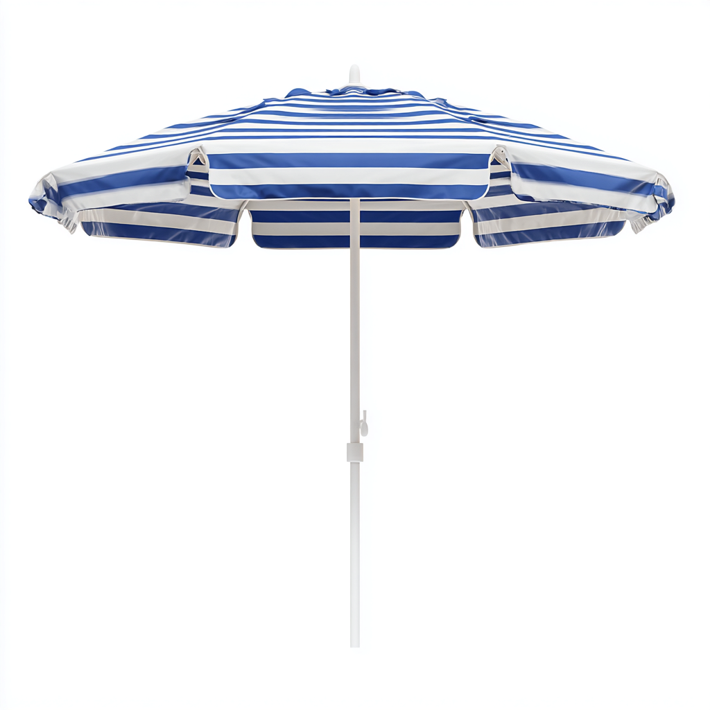 Ombrellone da spiaggia in poliestere 200x200x220 cm - blu-bianco - con palo in acciaio bianco e design a righe marine-Designene