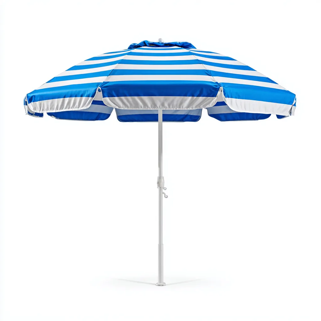 Ombrellone da spiaggia in poliestere 200x200x220 cm - blu-bianco - con palo in acciaio verniciato bianco e bordi decorativi-Designene