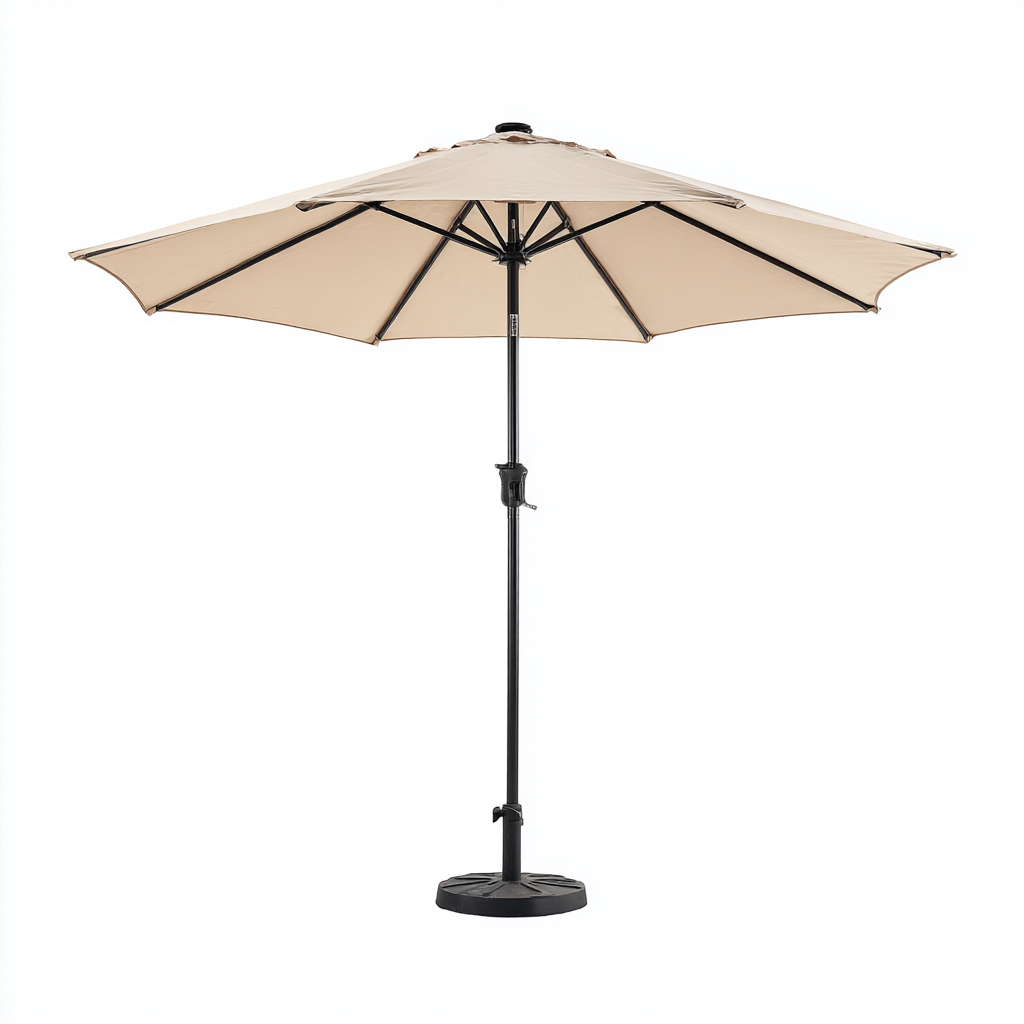 Ombrellone da giardino in poliestere 270x270x240 cm - beige-nero - design rotondo con palo in acciaio e base rotonda-Designene