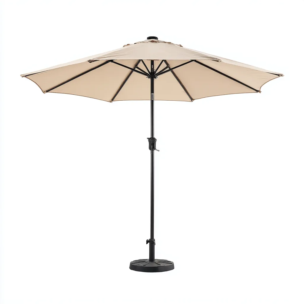 Ombrellone da giardino in poliestere 270x270x240 cm - beige-nero - design rotondo con palo in acciaio e base rotonda-Designene