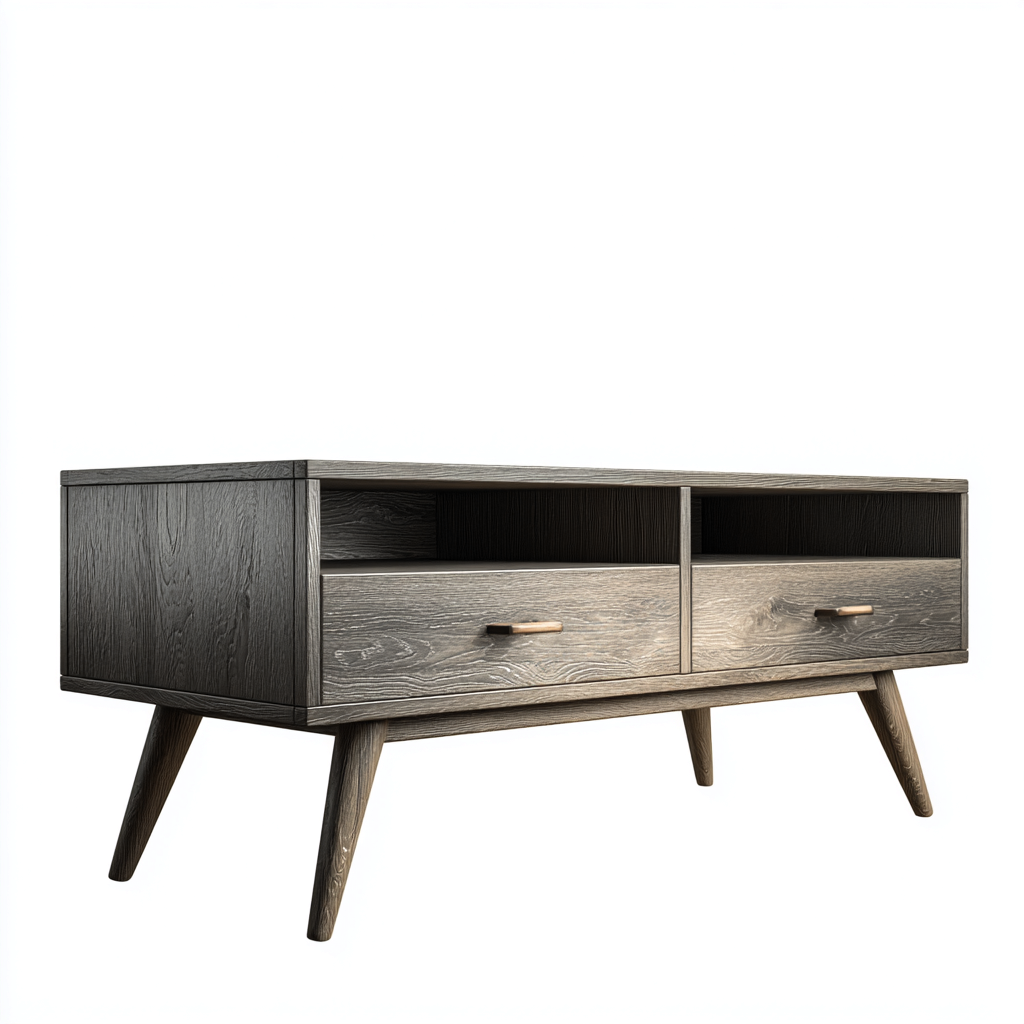 Mobile TV in legno 110x40x50 cm - grigio scuro - stile nordico - con 2 cassetti e vani aperti-Designene