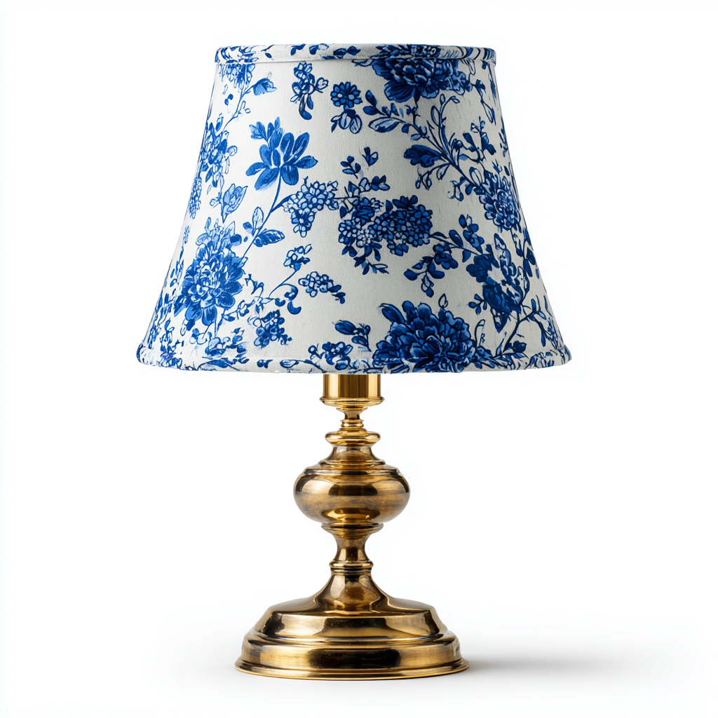 Lampada da tavolo in ottone con paralume floreale 28x28x50 cm - blu-bianco - design classico-Designene
