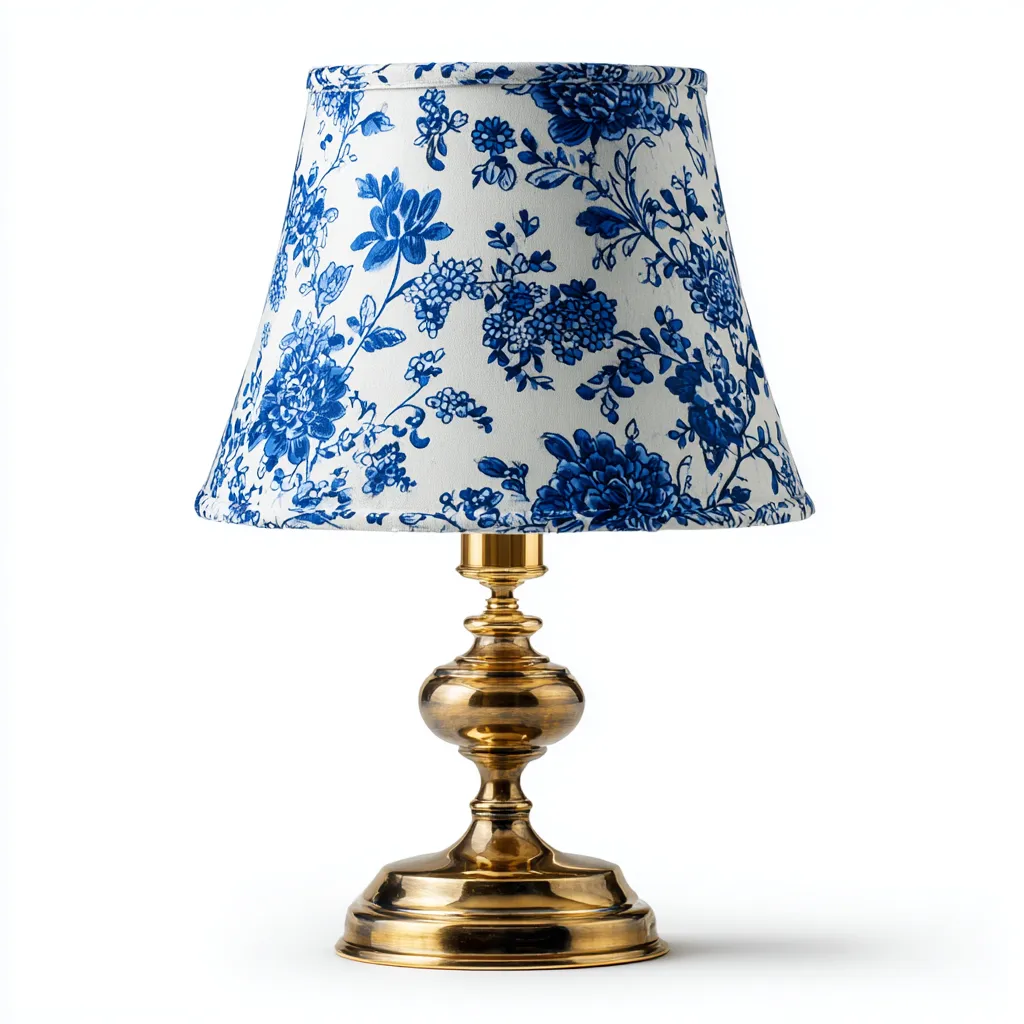 Lampada da tavolo in ottone con paralume floreale 28x28x50 cm - blu-bianco - design classico-Designene