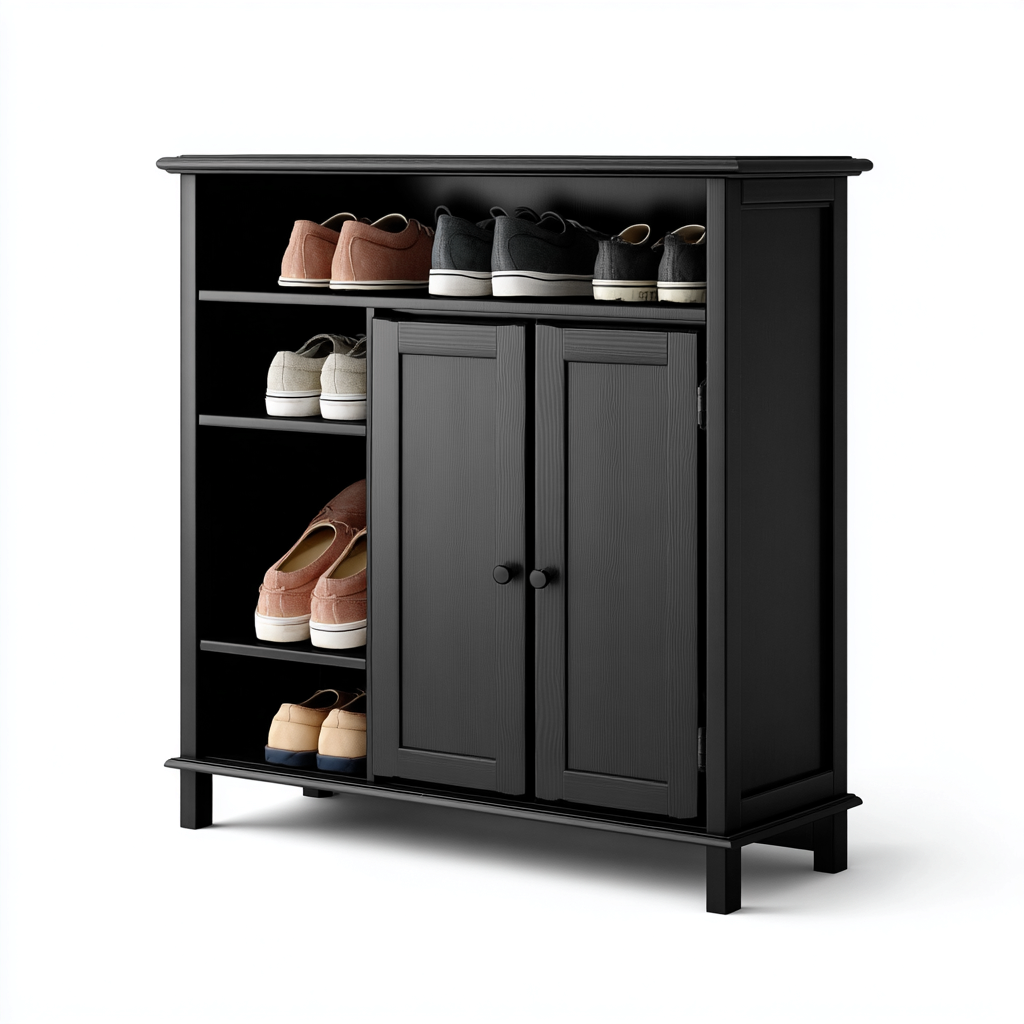 Scarpiera in legno MDF a 4 ripiani 85x30x100 cm - nera - design moderno con ante-Designene