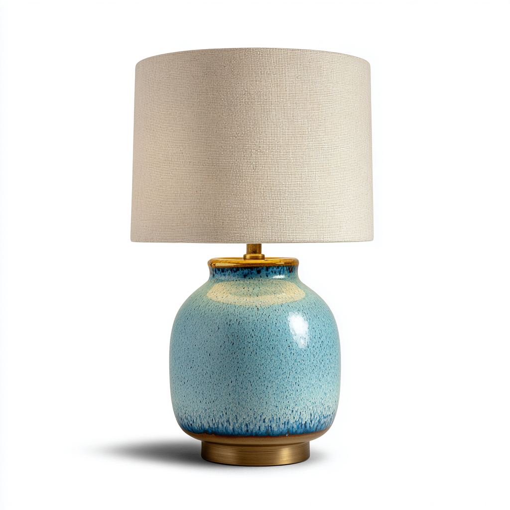 Lampada da tavolo in ceramica 28x28x50 cm - azzurro e beige - design moderno - ideale per soggiorno o camera da letto-Designene