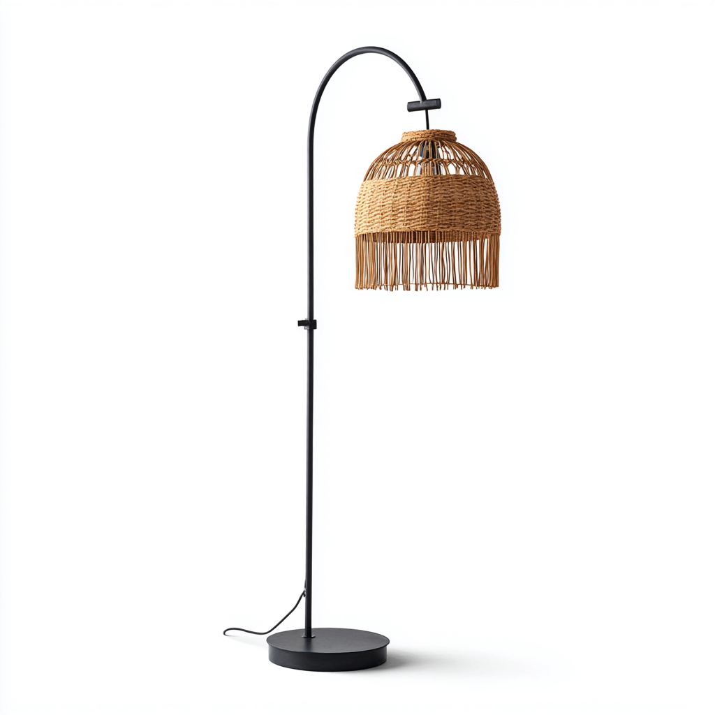 Lampada da terra metallo nero 44x32x165 cm beige-nero stile boho naturale-Designene
