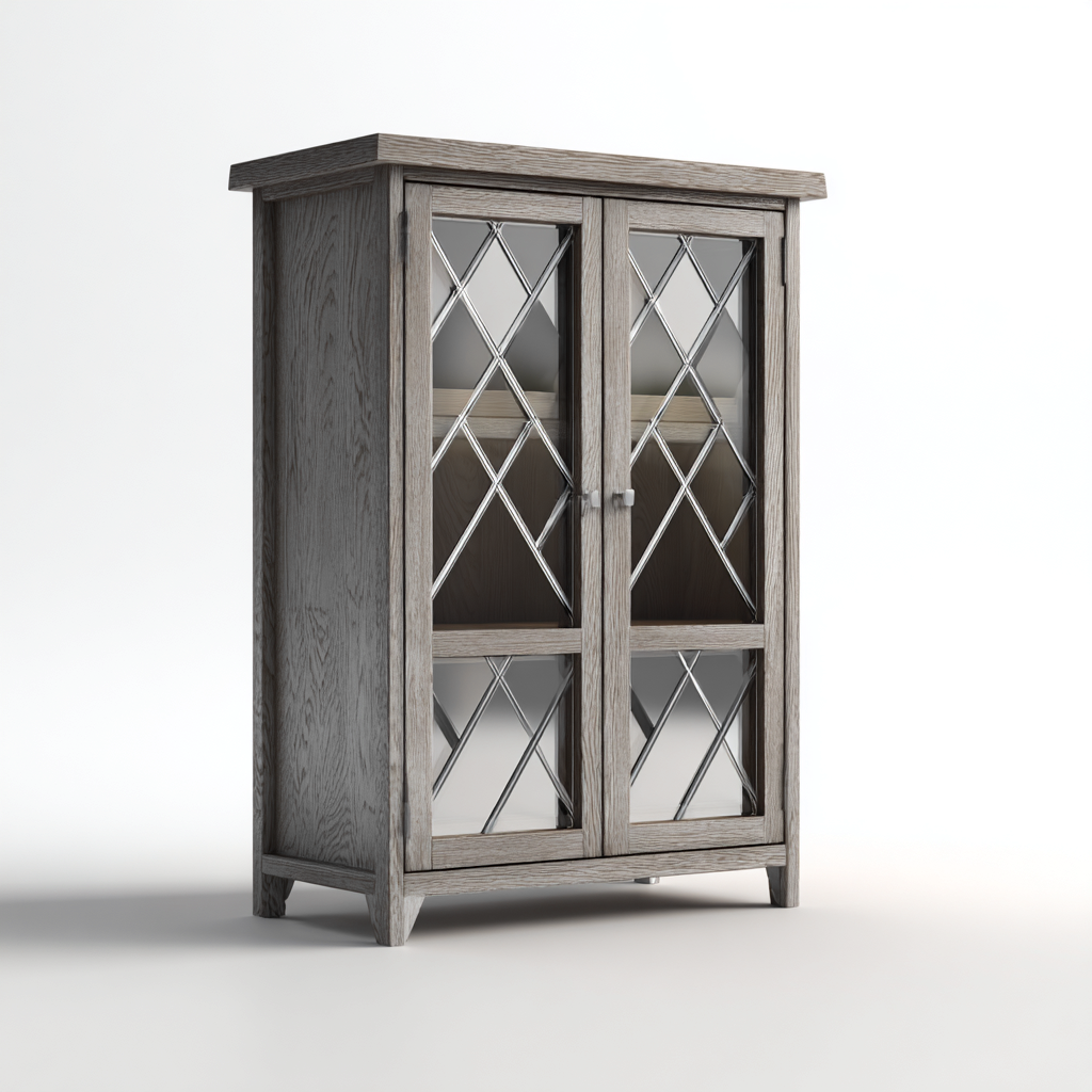 Scarpiera in legno grigio con doppia anta in vetro 90x40x120 cm - design classico - con spazi di contenimento-Designene