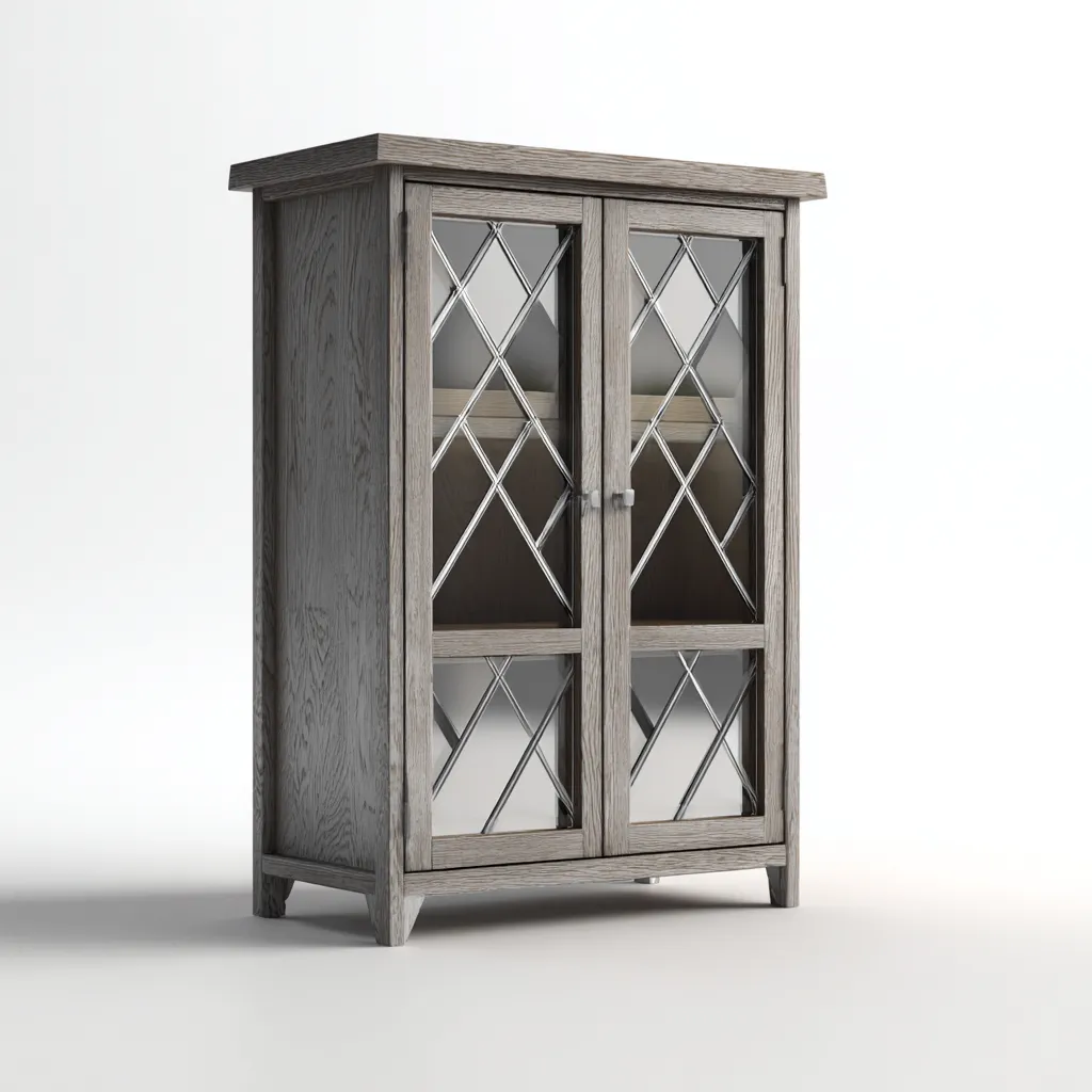 Scarpiera in legno grigio con doppia anta in vetro 90x40x120 cm - design classico - con spazi di contenimento-Designene