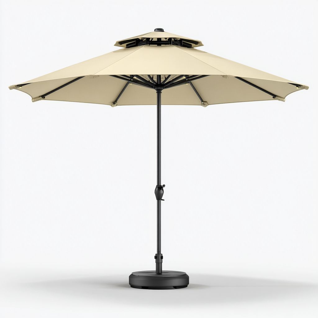 Ombrellone da giardino in poliestere 300x250 cm - beige chiaro - con doppia ventilazione - struttura in alluminio e base stabile-Designene