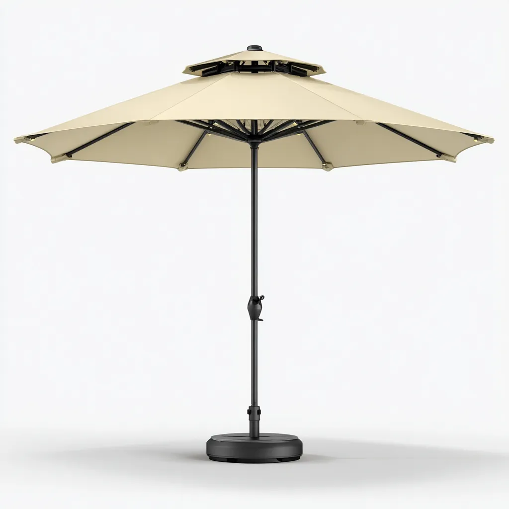 Ombrellone da giardino in poliestere 300x250 cm - beige chiaro - con doppia ventilazione - struttura in alluminio e base stabile-Designene