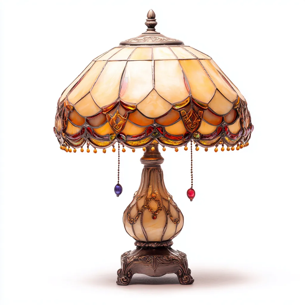 Lampada da tavolo in vetro e metallo 40x40x60 cm - arancione - stile Tiffany classico-Designene