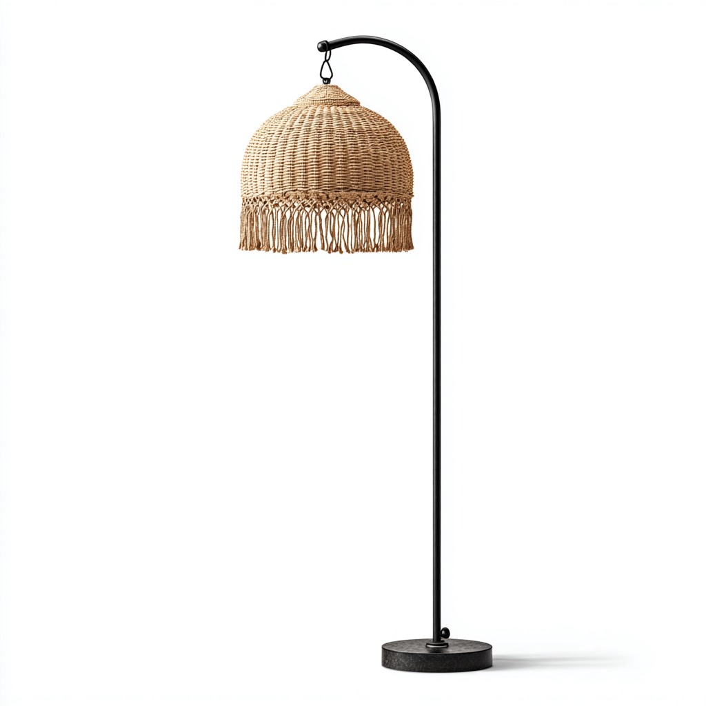 Lampada da terra metallo nero 45x33x165 cm beige-nero stile boho naturale-Designene