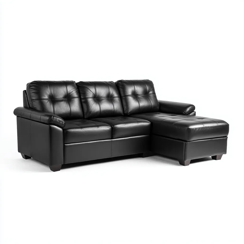 Divano angolare in pelle 250x160x88 cm - nero - design moderno con chaise longue e imbottitura trapuntata-Designene