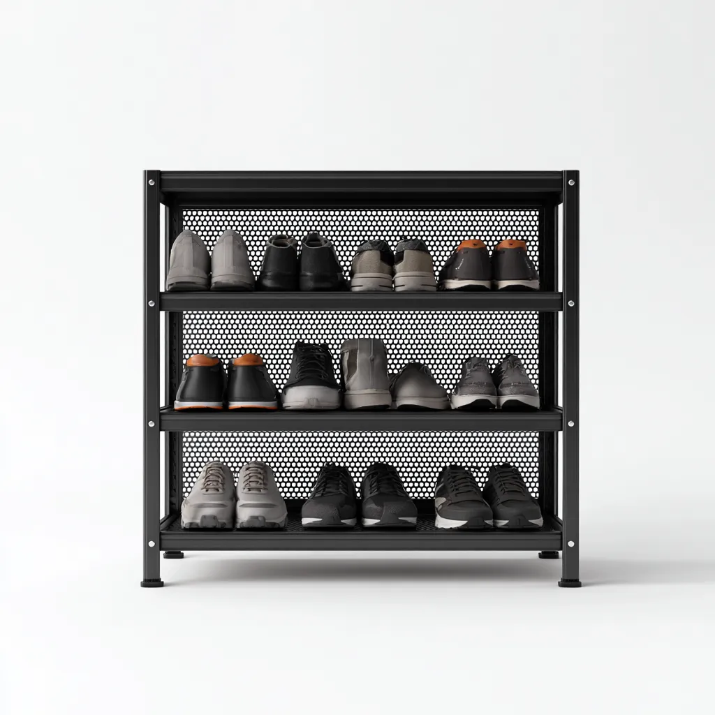 Scarpiera in metallo a 3 ripiani 75x30x80 cm - nera - design industriale ventilato-Designene