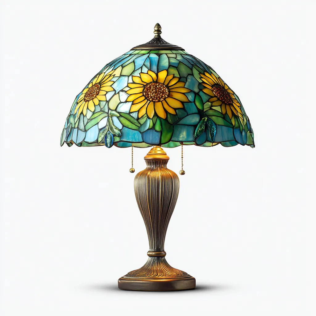 Lampada da tavolo in vetro e metallo 38x38x58 cm - giallo - stile Tiffany floreale-Designene